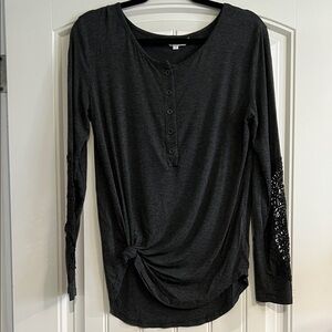 Amaryllis Dark Gray Long Sleeve Top with Button Detail